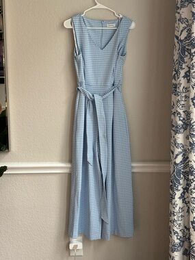 Calvin Klein Light Blue Gingham jumpsuit with Waist Tie